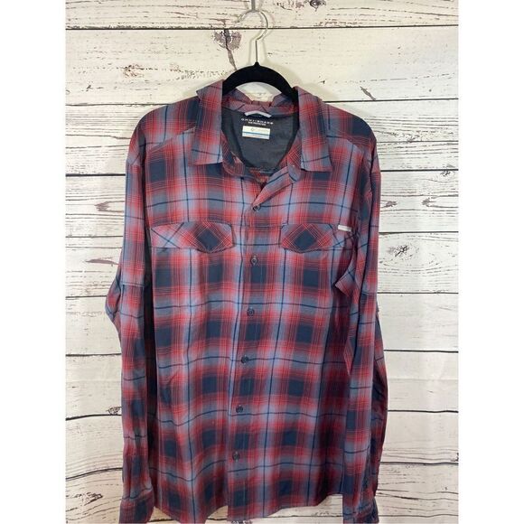 Columbia Omnishade Red and Grey L/S Mens Shirt Size Large - Picture 1 of 4